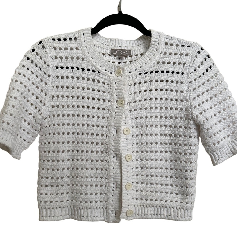 J.Crew Crochet Pointelle Open Knit Cardigan Sweater White XS
